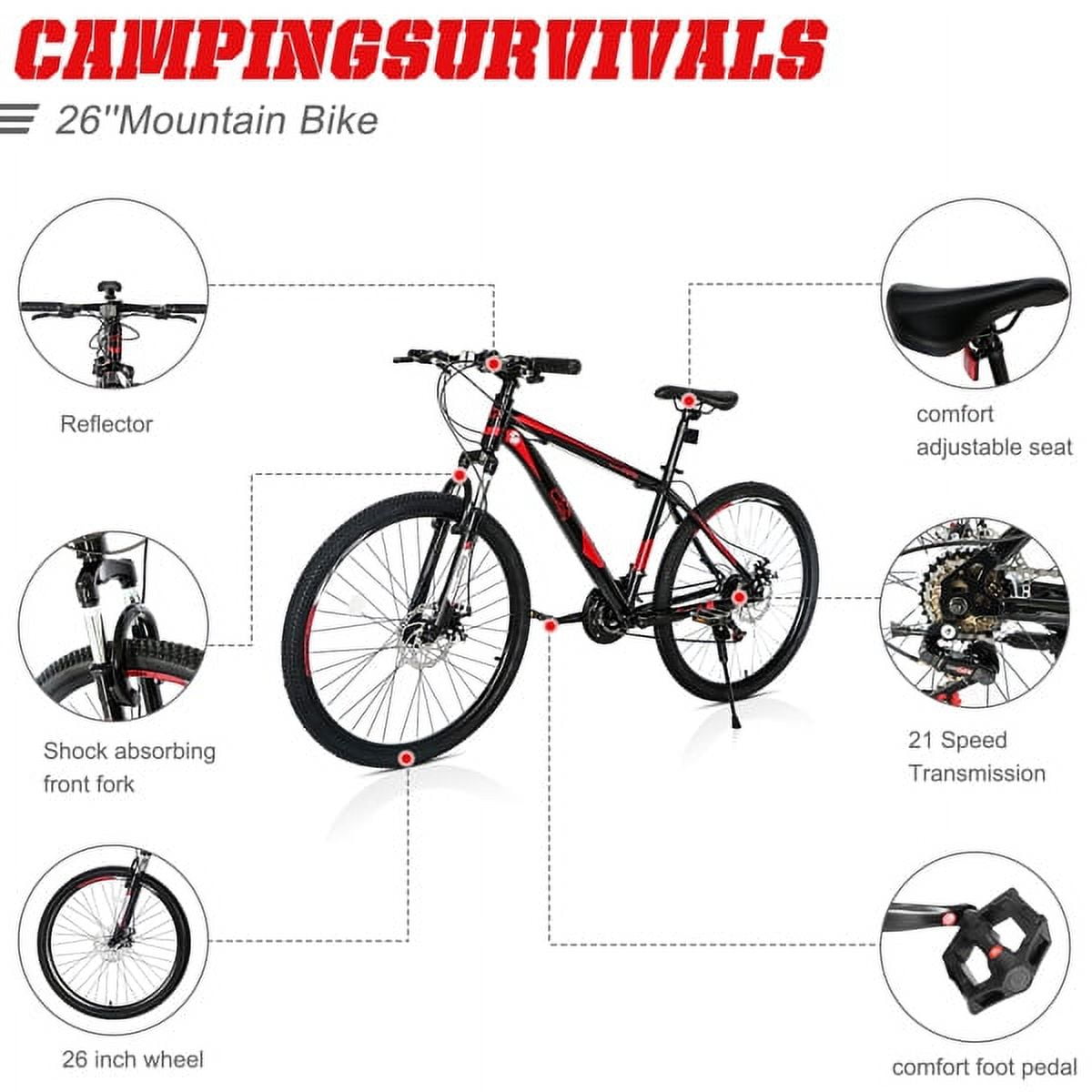 Mountain Bike, 26 inch Outdoor Cycling Bike,18-Speed/High-Carbon Steel/Dual Full Suspension, Adjustable Seat for Men Women Adult, MTB Bicycle with Suspension Fork,Black