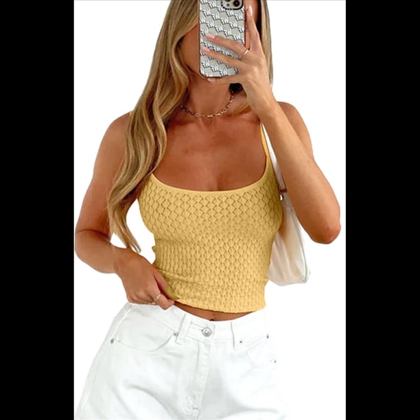 Camisola Básica Sin Mangas con Tirantes Finos Ajustables para Mujer Amarillo L