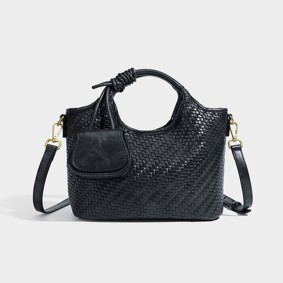 Alikpop Vintage Woven Tote Bag Detachable Strap Multi Ways Shoulder Crossbody Handbag For Women Black Gray