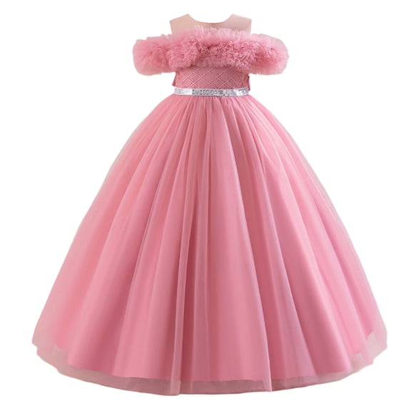 Vividxx Dresses For Girls Princess Evening Gown For Piano Recital & Flower Girl Dress With Lace Trim For Birthday Party Lovely Girl Clothes