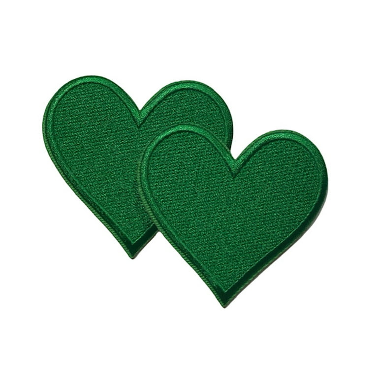 Green Heart Shape Embroidery Patch. Set of 2. Iron-on/Sew-on
