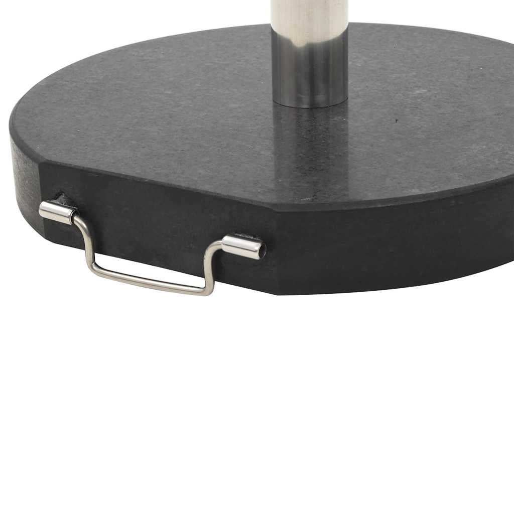 vidaXL 62.8lb Black Round Granite Weight Plate Patio Umbrella Base, with Handle and Wheel, Stainless Steel Pipe