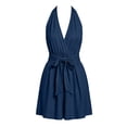thumbnail image 4 of Uscallm Women Plus Size Halter Tie Flowy Boho Mini Dress Casual Beach Vacation Swing A-Line Sleeveless Summer Sundress, Navy XL, 4 of 6