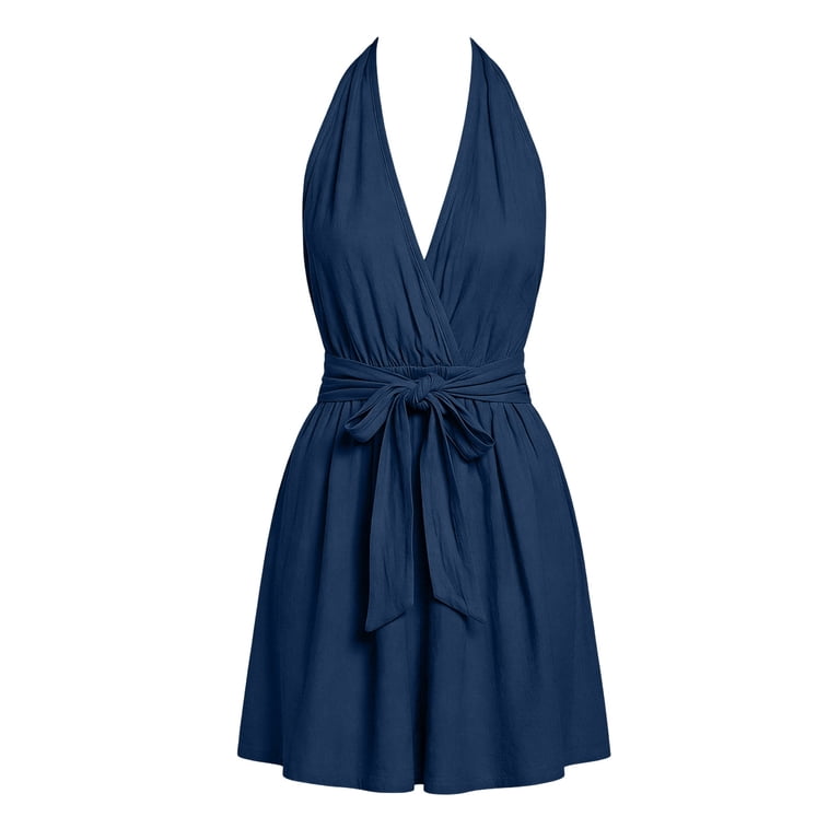 halter plus size wrap dress Odbmxy Dresses Women Summer Cocktail Sleeveless Backless Casual Women's Mini Tunic full shape hood