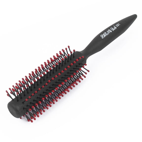 Unique Bargains Black Plastic Tapering Handle Round Brush Bristles Curly Hair Comb Hairbrush for Hairdresser