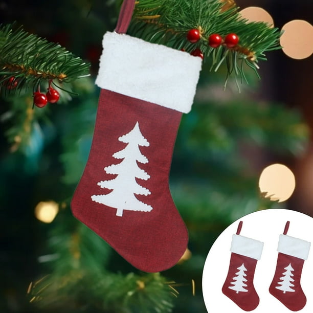 Juego de 2 Bolsas de Regalo para Calcetines Navideños | Calcetines Navideños de Terciopelo Rojo de Punto con Diseños de Papá Noel y Muñeco de Nieve | Tela de Patchwork Resistente | Decoración para La