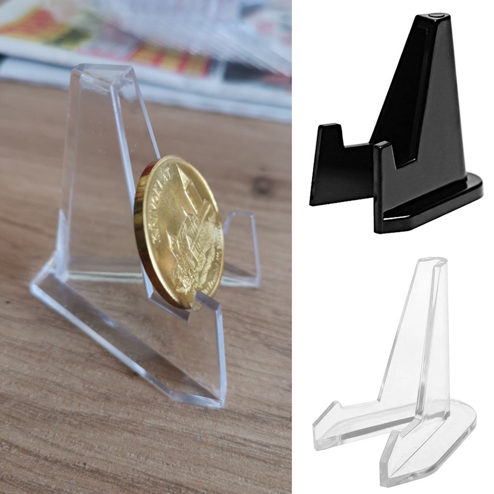 10Pcs Coin Transparent Display Case Acrylic Material Protective Holder Stand 