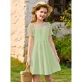thumbnail image 2 of Vestido Haloumoning para niñas, malla en contraste, manga abullonada, verde claro, 2 of 6