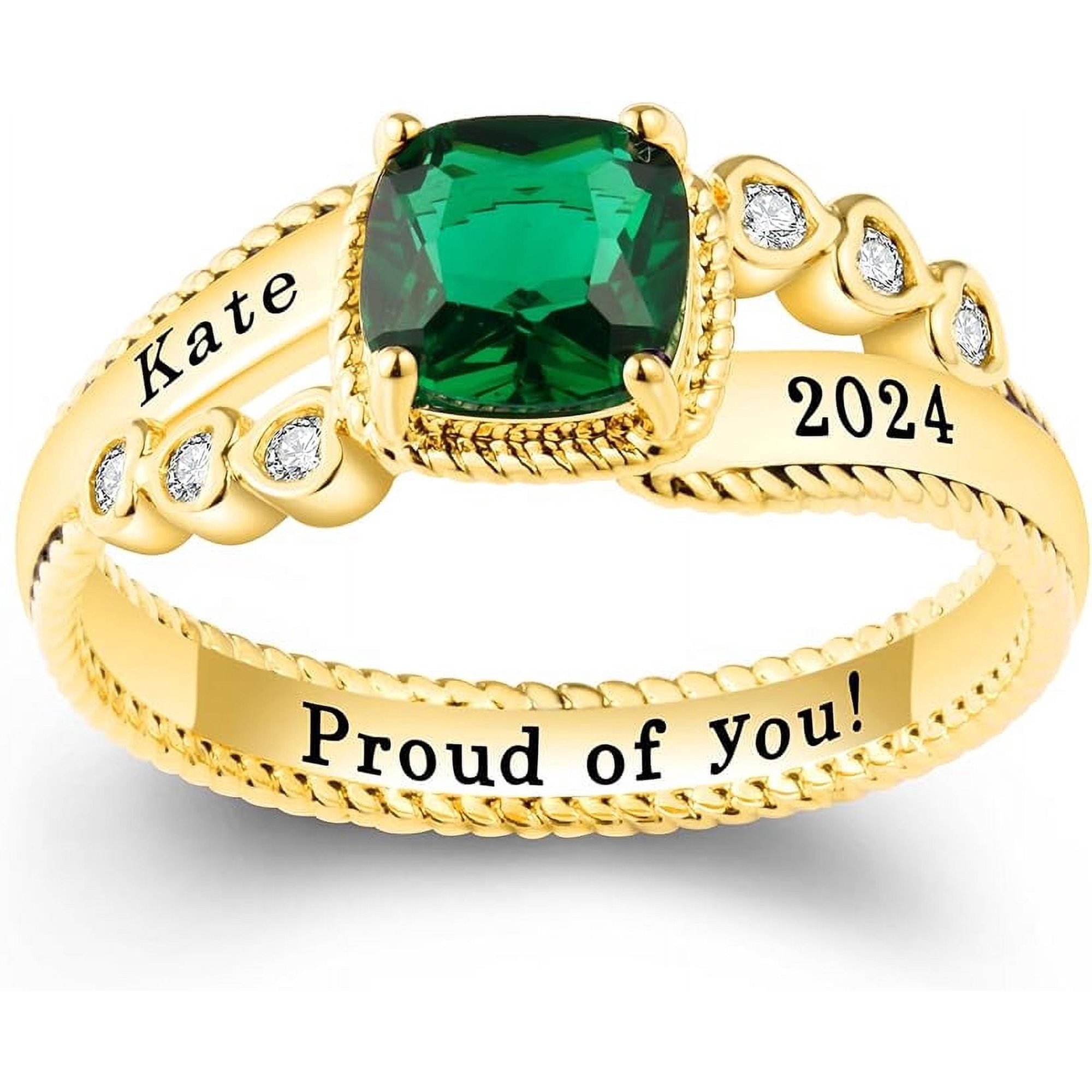 Ccjcinata Personalized Custom Class Rings Cubic Zirconia Birthstone Rings Class Rings for Women High School Women's Rings Women's Class Rings Size 5-15 Graduation Rings for Women