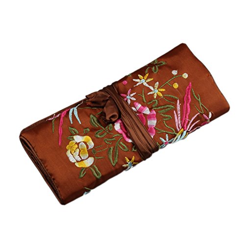Jewelry Roll, Travel Jewelry Roll Bag,Silk Embroidery Brocade Jewelry