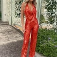 thumbnail image 5 of Jumpsuit Sleeveless Sequin Rompers For Women,Red Sleeveless Halter Sequin Rompers S, 5 of 5