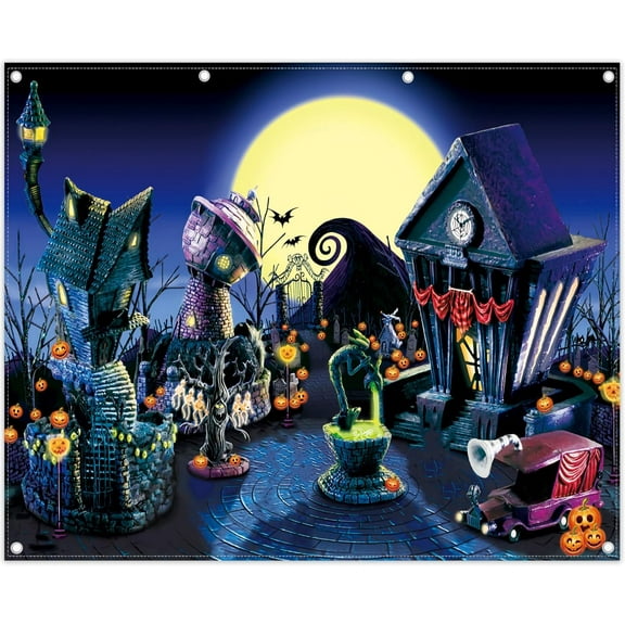 Gojian Halloween Nightmare Themed Party Photography Backdrop Pumpkin Moon Town Background Birthday Baby Shower Christmas Party Decorations Photo Tapestry Props