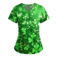 thumbnail image 4 of lcziwo St. Patrick's Day Scrub Tops for Women Cute Vneck Short Sleeve Green Shamrock Printed Nurse Holiday Working Uniforms with Pockets Multicolor XXL, 4 of 5