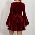 thumbnail image 6 of Mini Dresses for Women Crewneck Flare Long Sleeve Waist Cinched Pleated Flowy Fall Winter Formal Cocktail Party Wedding Guest Dress,Sizes S-3XL, 6 of 8