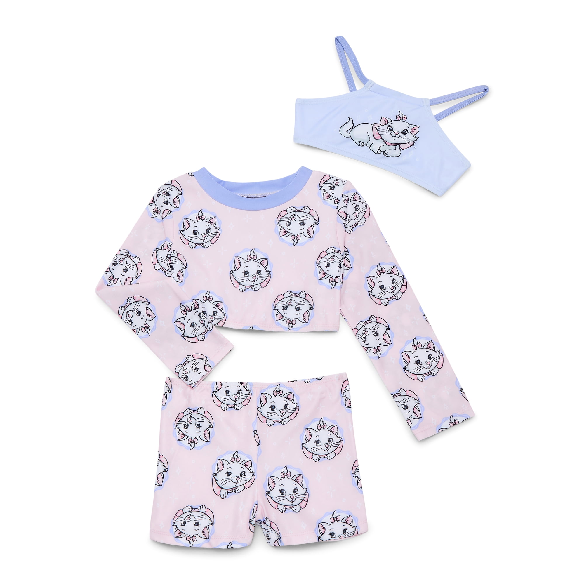 Character Toddler Girl Rash Guard and Bikini Swimsuit Set, 3-Piece, Sizes 2T-5T