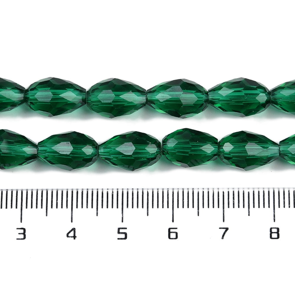 10Strand Transparent Glass Beads Strands Faceted Teardrop Dark Green Hole: 1.6mm 15x10mm