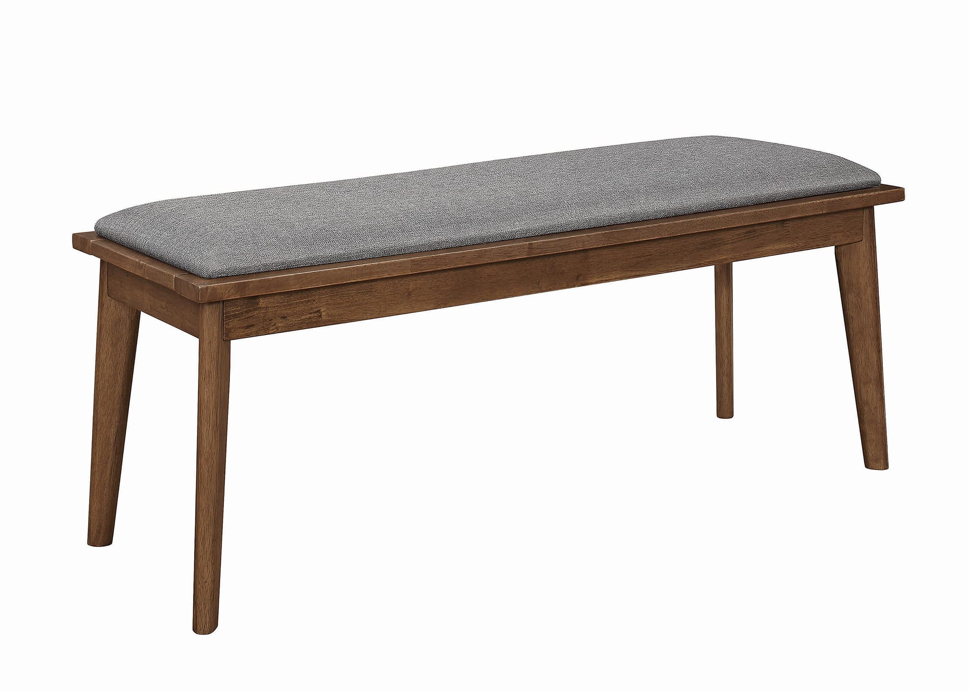 Fabric Upholstered Wooden Bench with Chamfered Legs, Gray and Brown