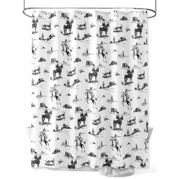Fsddascl Black Western Cowboy Shower Curtain Set - Small 36" x 72" Washable Bathtub Curtain with 12 Hooks, Vintage Horse Cactus Ethnic Art Waterproof Fabric Stall Shower Curtains for Bathroom