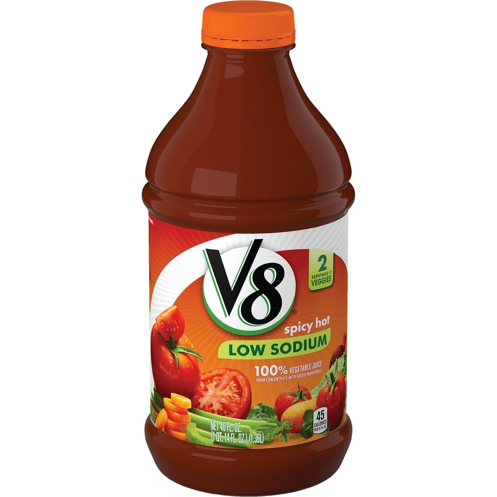 V8 Low Sodium Spicy Hot 100 Vegetable Juice, 46 oz. Bottle Walmart