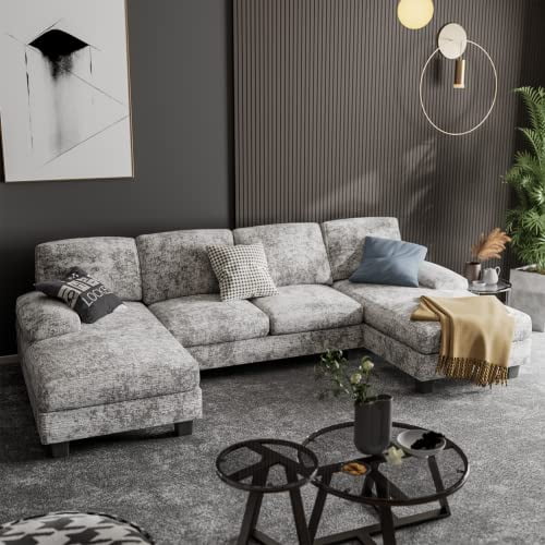 Homall Modern U-Shape Sectional Sofa, Chenille Fabric Modular Couch, 4 Seat Oversized Sofa with Chaise for Living Room, Sleeper Sofa Bed with Memory Foam