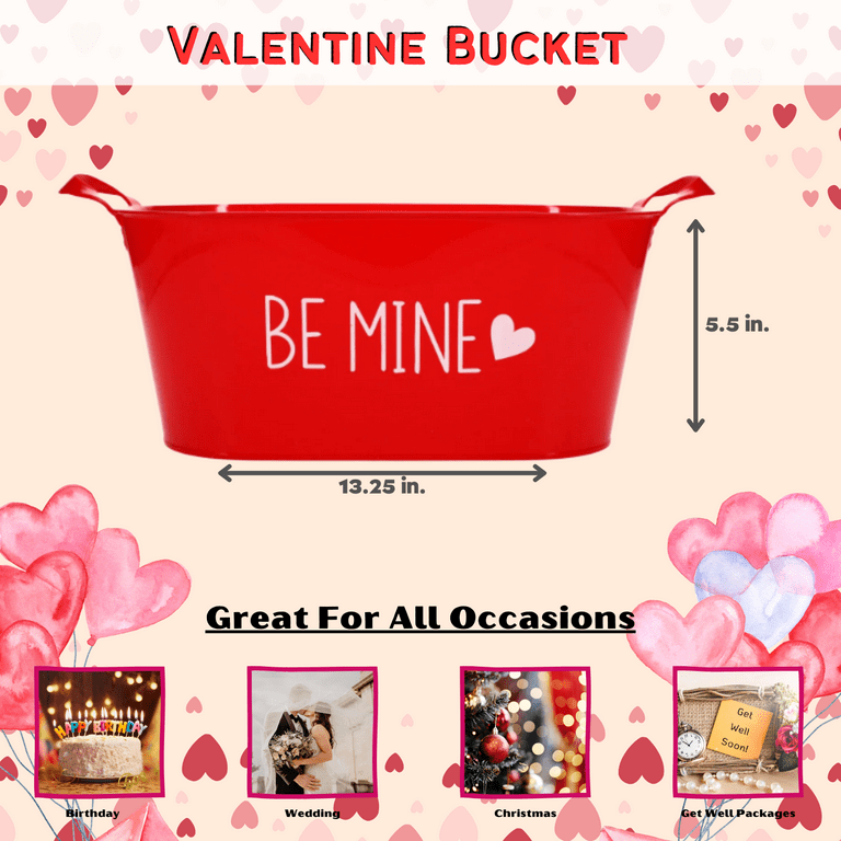 Valentines Day Plastic Sentiment Buckets with Handles, 13 in. (TOTAL - 3pk)