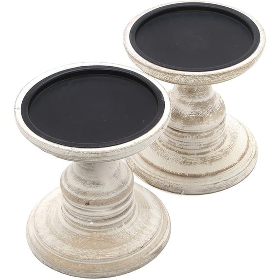 Hosley Set of 2, 5 inch High, White Wood Pillar Candle Holders