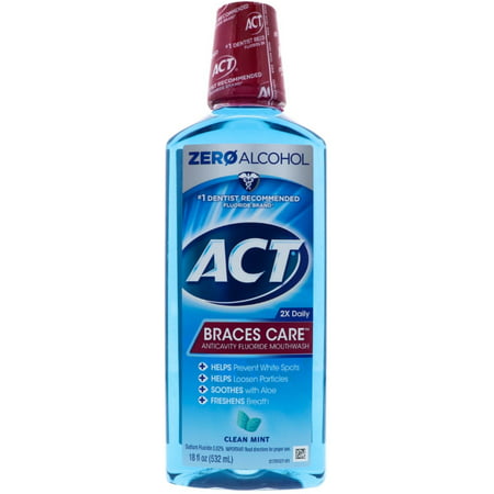 3 Pack - ACT Braces Care Anticavity Fluoride Mouthwash, Clean Mint 18 (Best Mouthwash To Use With Braces)