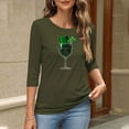 thumbnail image 5 of Yxbdin Womens St Patricks Day T Shirts 3/4 Sleeve Hat Wine Glass Graphic Tees Holiday Crew Neck Shirt Irish Shamrock Tops Army Green S, 5 of 8