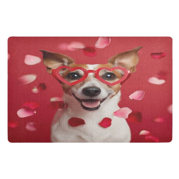 32"x20" Door Mat Mat Absorbent & Non-Slip Entryway Rug Washable Floor Mat Dog with Heart-shaped Glasses