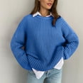 thumbnail image 2 of Lovskoo 2024 Sweaters for Women Long Sleeve 2023 Loose Round Neck Solid Color Lazy Style Knitted Pullover Sweater Blue, 2 of 7