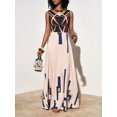 thumbnail image 3 of Apricot Geometric Print Sleeveless Maxi Dress For Summer Festival, Vacation, Beach, Street Style, 3 of 8