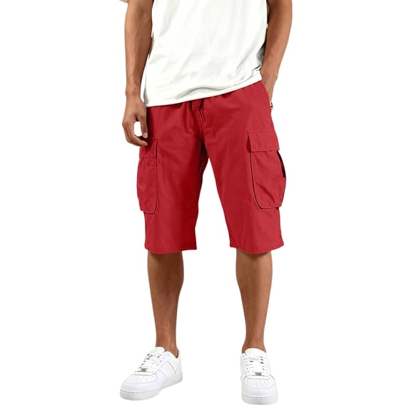 Nestiefly Cargo Shorts for Men Summer Work Hiking Pants Elastic Waist Knee Length Big and Tall Bermuda Shorts with Pockets Wine XL