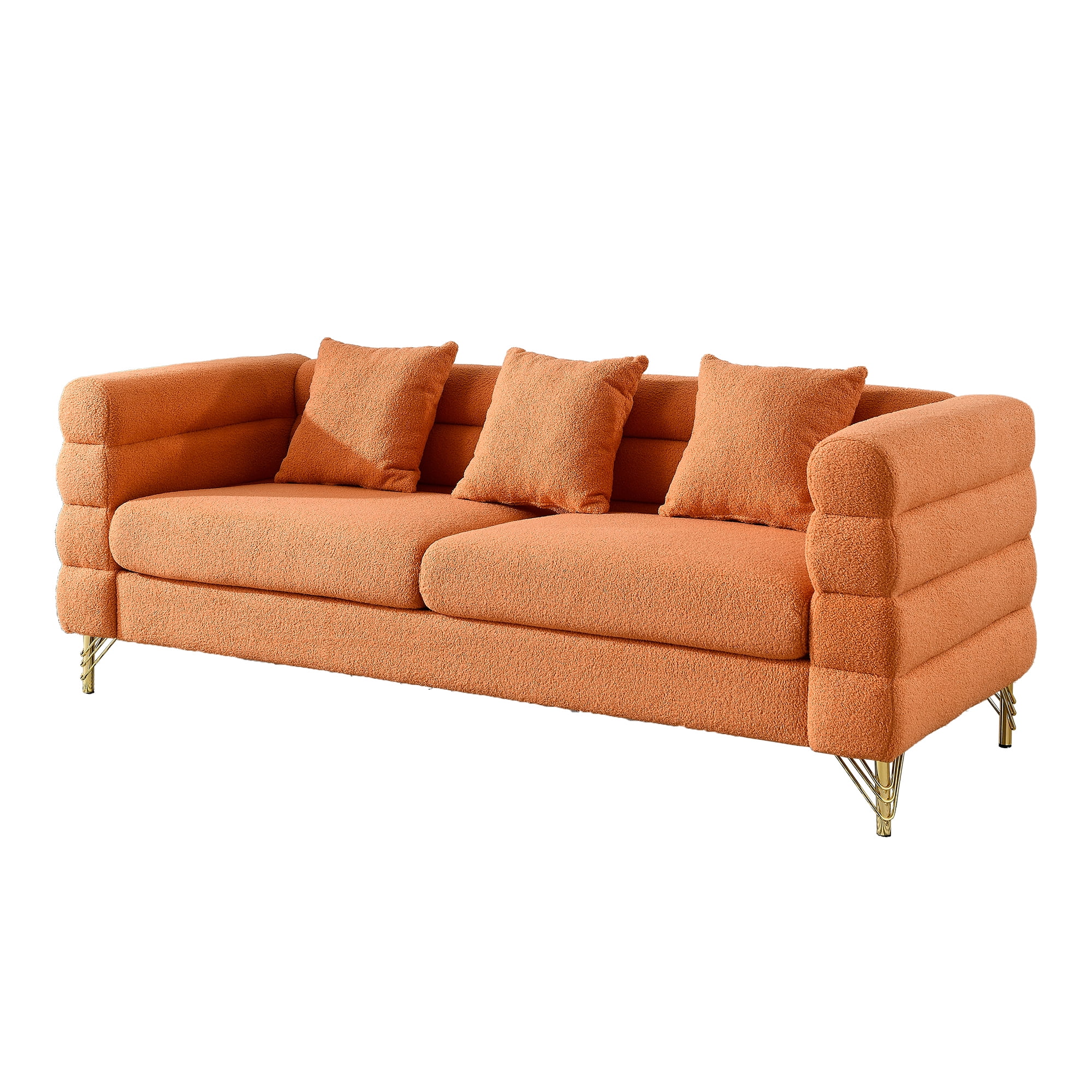 Kadyn 81" Loveseat 3 Seater Sectional Sofa, Fabric Sofa with 3 Pillows, Upholstered Sofa Couch for Living Room, Orange