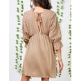 thumbnail image 3 of Doublju Womens 34 Sleeve Deep V Neck Eyelet Casual Midi Dress With Plus Size, 3 of 5