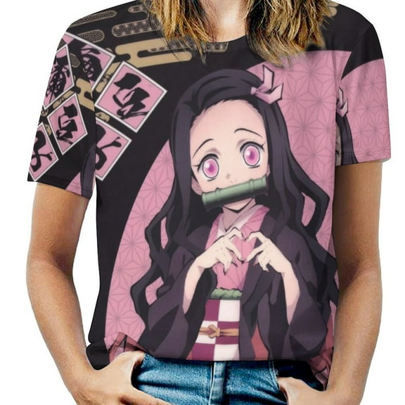 Kamado Nezuko Womens T-Shirt Round Neck Short Sleeve Tee Shirts Summer Breathable Tops Blouse S