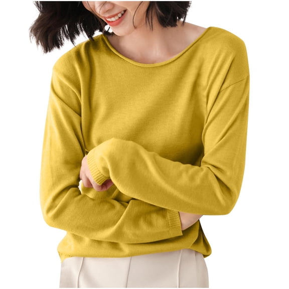 XuJwPNcy Fall Outfits for Women Crewneck Knit Sweaters Casual Long Sleeve Loose Fit Top Basic Soft Warm Pullover