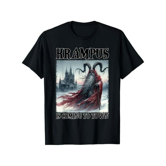 Krampus Graphic T-Shirt, 100% Cotton, Crew Neck, Slight Stretch, Regular Fit, Versatile Top with Festive Print for Casual, Running, Hiking, Sports, and Festive Occasions, for All Seasons