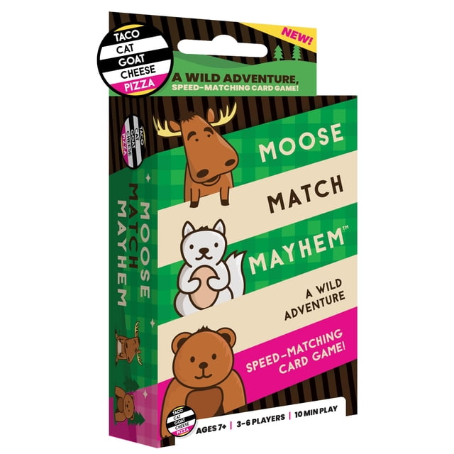 Moose Match Mayhem - Por Taco Cat Goat Cheese Pizza - ¡Un juego de cartas de aventura salvaje que combina velocidad! Fácil, rápido y divertido para una noche de juegos familiar para niños mayores de 7