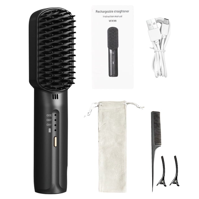 Fer à Lisser Portable Rechargeable par USB, Boucles, Lisse, Double Usage, Peigne Lissant pour Cheveux