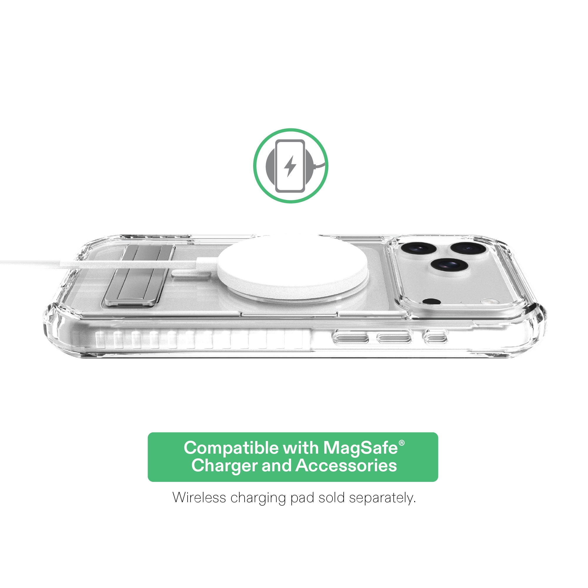 onn Rugged Phone Case with Kickstand for iPhone 18 Pro / 17 Pro, MagSafe Compatible - Clear