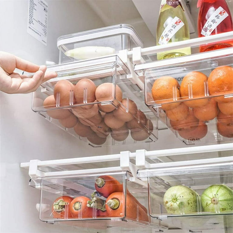 2 PACK Refrigerator Organizer Bins Refrigerator Drawer Organizer  Transparent Fridge Storage Bin Clear Plastic Pantry Food Storage Rack