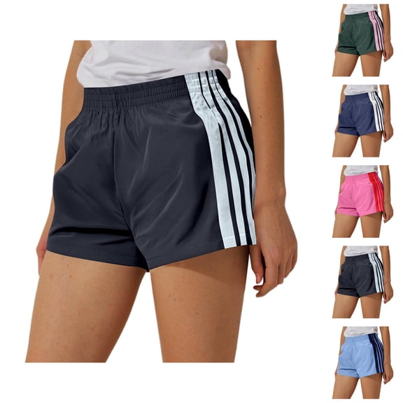 Athletic Shorts for Women Elastic Waist Striped Print Lightweight Breathable Casual Workout Running Shorts