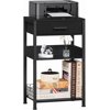 White Printer Stand with Fabric Drawer 3 Tier Industrial Side Table Modern Small Printer Desk Holder with Storage Shelf Multi-Functional Bedside Tables for Home Office Fax Machine Scann