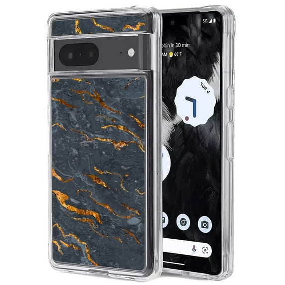 TalkingCase Slim Phone Case Compatible for Google Pixel 7, 6.3", Black Gold Marble Print, Light Weight, Flexible, Soft, USA