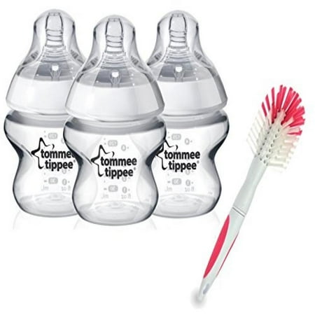Tommee Tippee Closer To Nature Bottle 3 Pack with Bottle Brush, 5 Ounce