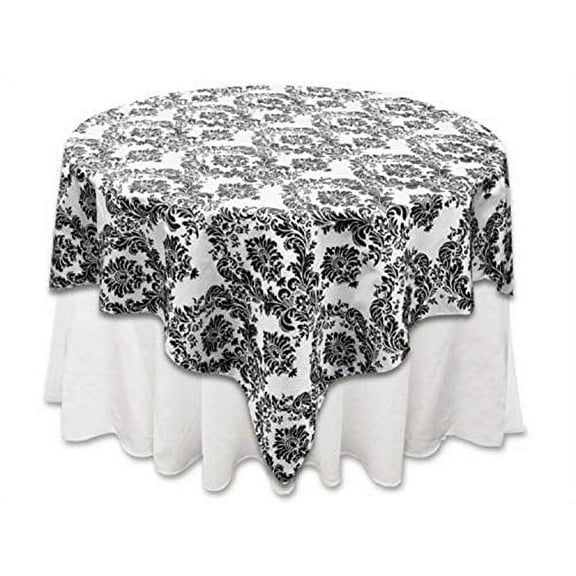 AK TRADING CO. 58 by 58-Inch Square / Damask Taffeta Table Overlay / Pack of 1 / Black On White