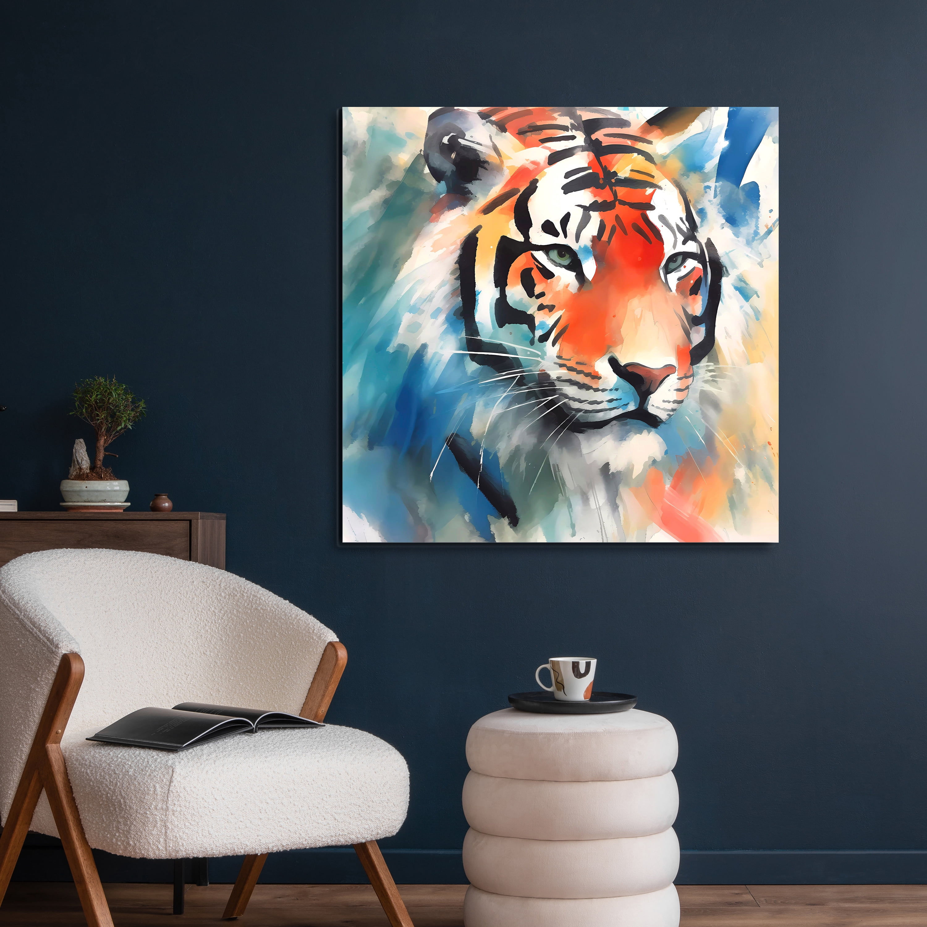 "Regal Strength I & II" Lion&Tiger Frameless Free Floating Reverse Printed Tempered Glass Wall Art