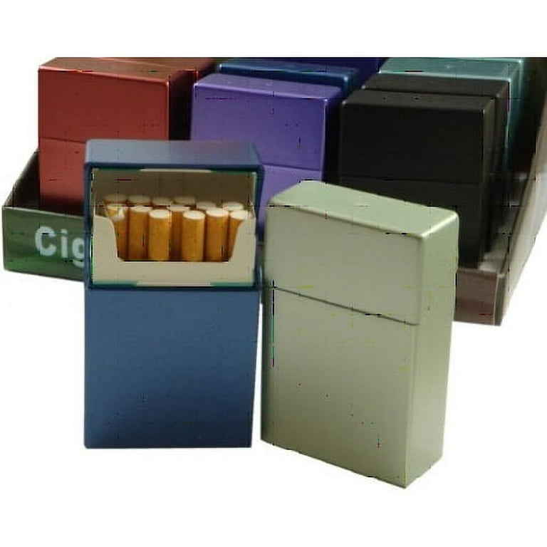 New Plain Black Leather Metal Cigarette Case Holds 14 Cigarettes for 100's  Cigarettes