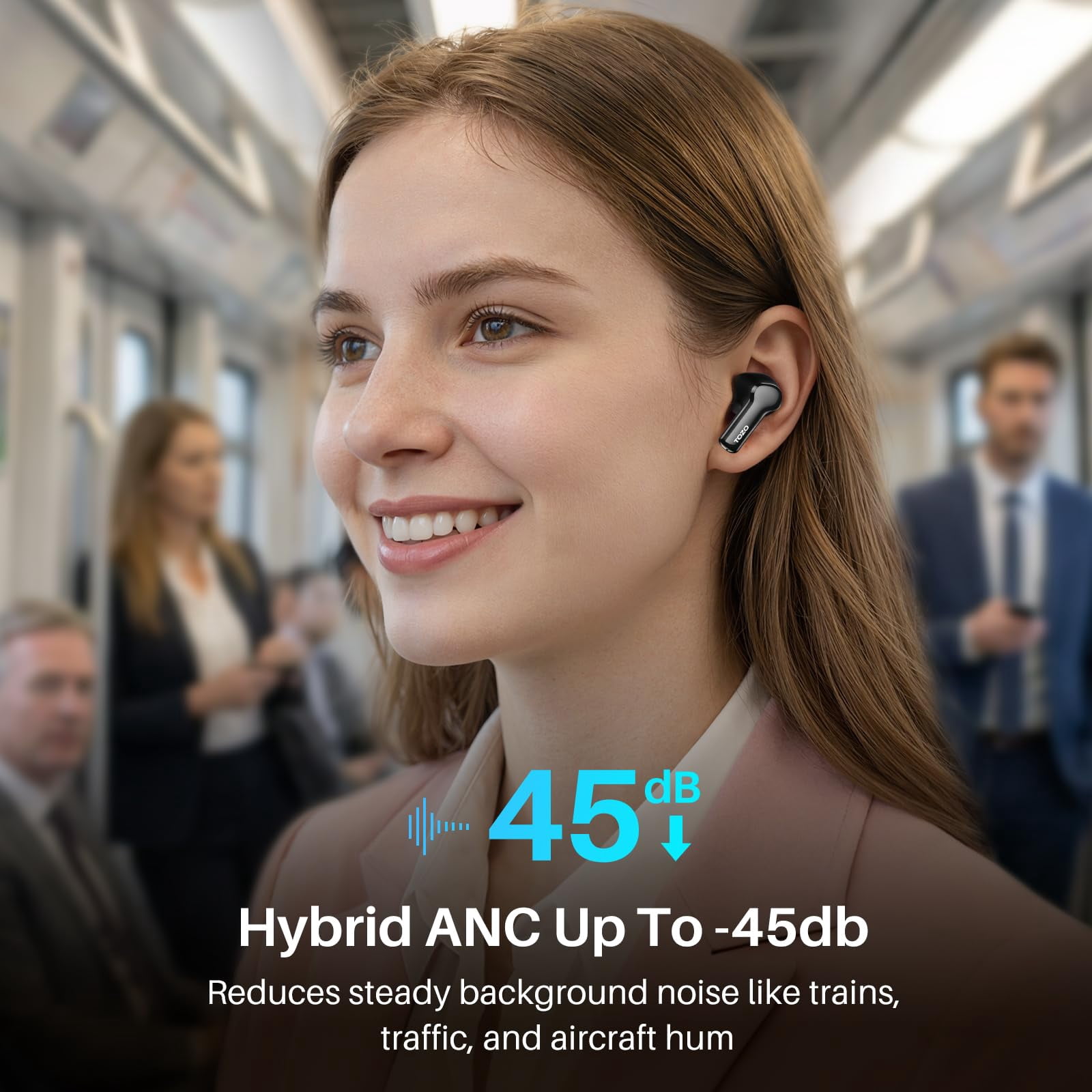 TOZO Hybrid ANC Bluetooth 5.3 Wireless Earbuds, 6 Mics, 55H Playtime, LED Display, Deep Bass, IPX8 Waterproof, Black