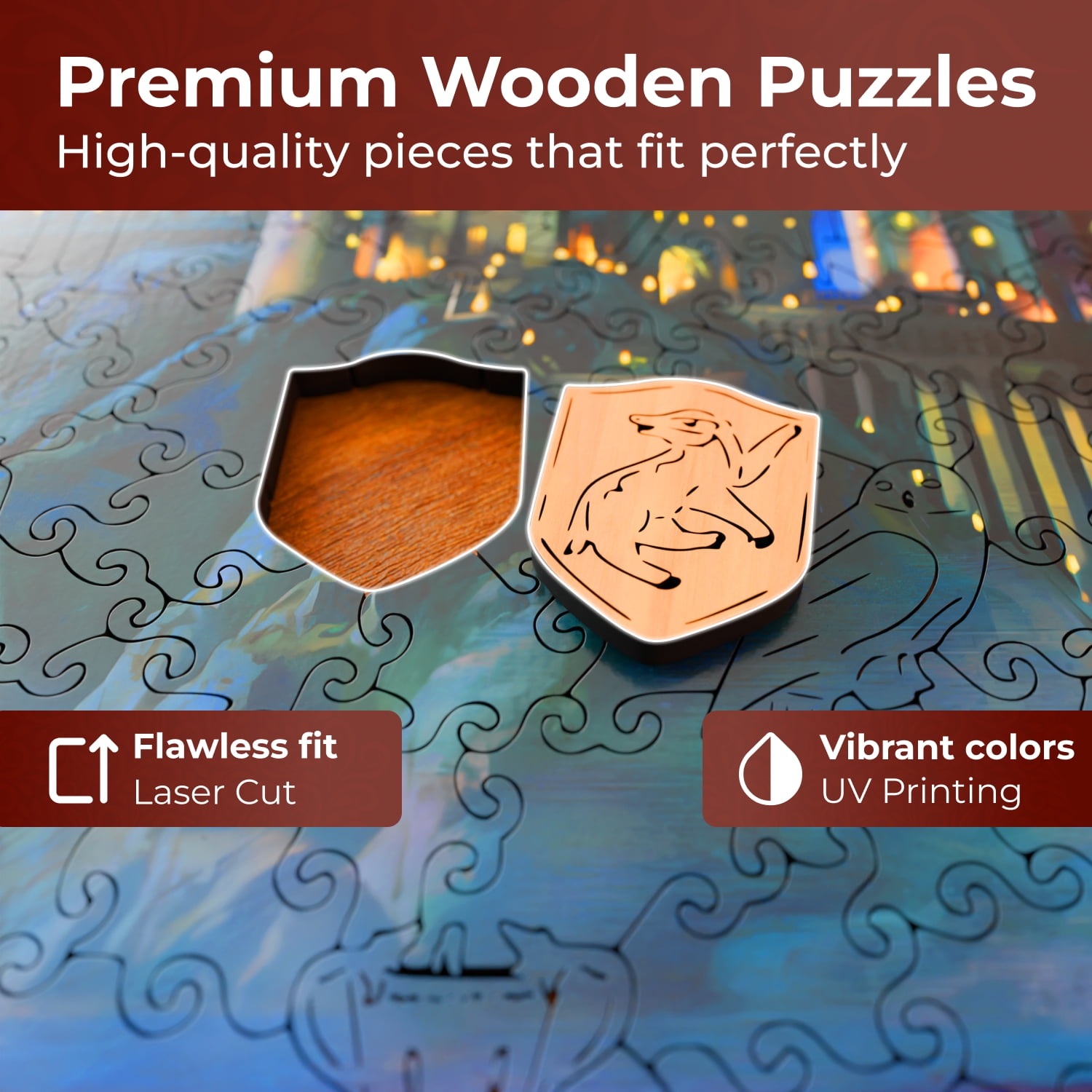 CRAFTHUB Harry Potter Puzzles - Hogwarts Wooden Jigsaw Puzzle for Adults - Ages 13+, 10.8"x11.9"